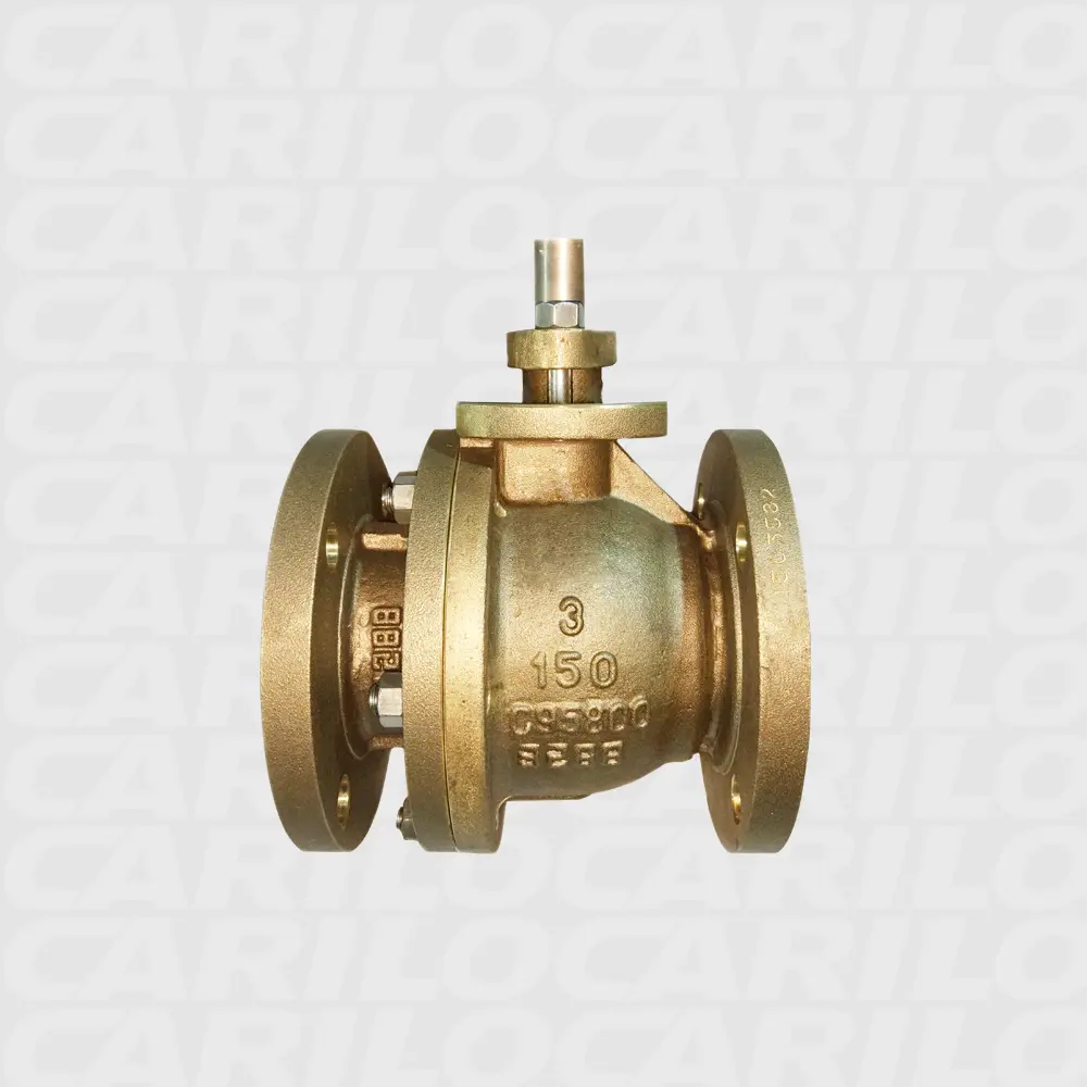 Flanged CARILO aluminium bronze ball valve with bare stem, ready for actuator mounting